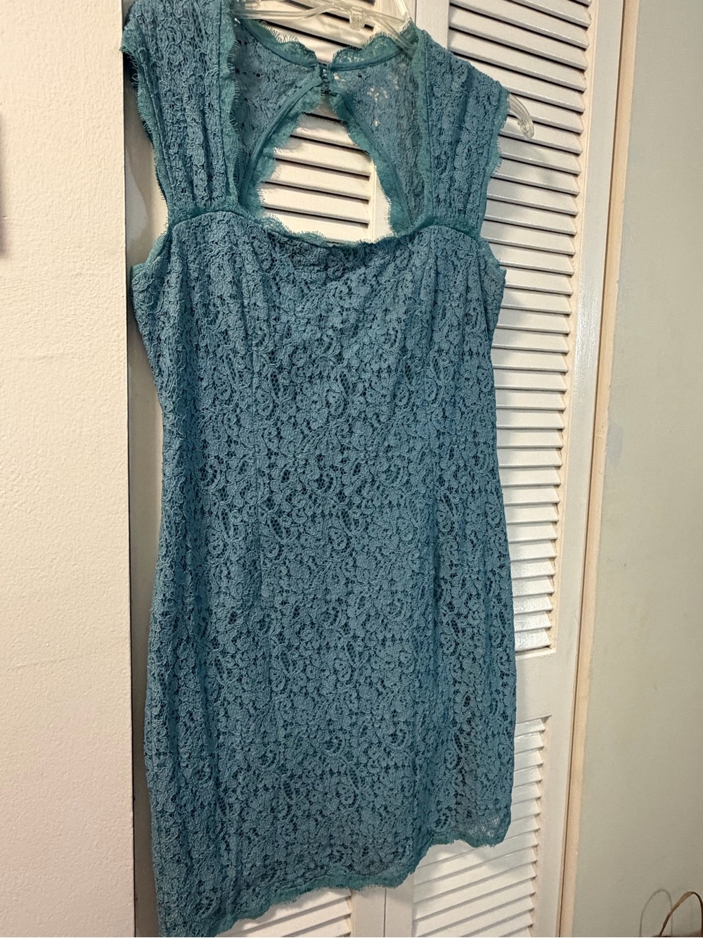 Adrianna Papell Teal Lace Cap-Sleeve Keyhole Dress- “Something Blue”